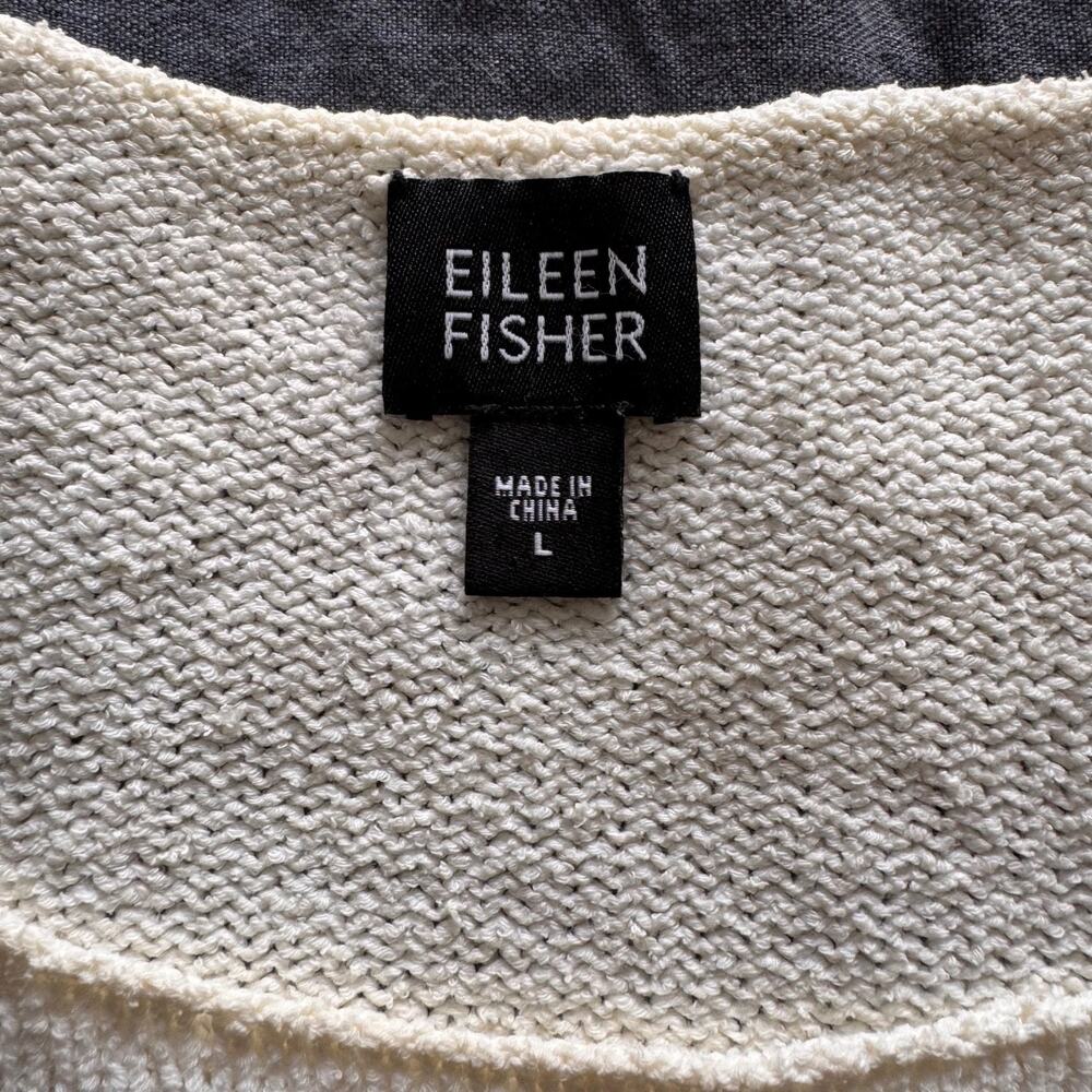 Eileen Fisher - Size L Ivory Textured Knit Sweater Scoop Neck Minimalist Luxury - Picture 9 of 13